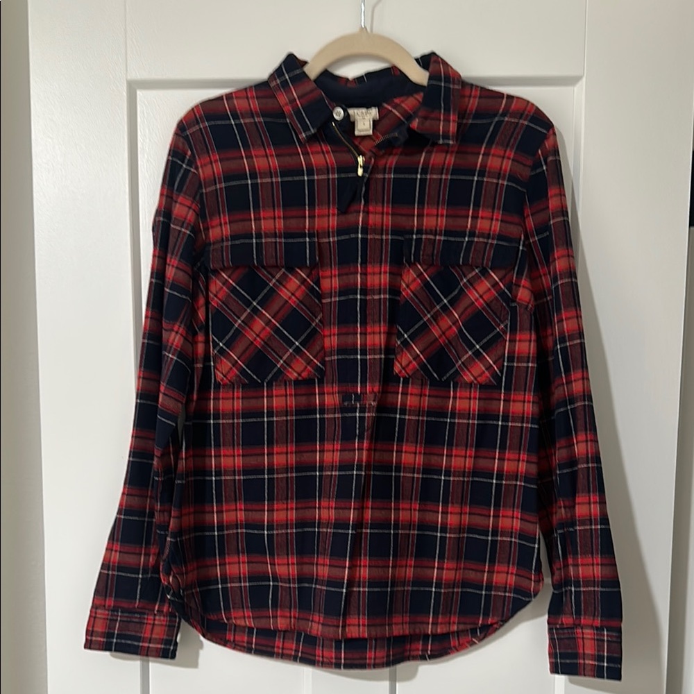 J. Crew Factory Plaid Shirt Jacket with half-zip